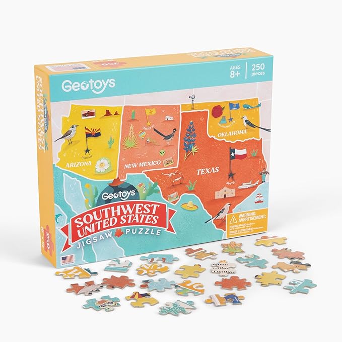 Geotoys Southwest Region Jigsaw Puzzle - 250 Piece Puzzles for 8 Year Olds - Jigsaw Puzzles for Kids Ages 8-12 Years Old - Kids Puzzle Games with Colorful Landmarks