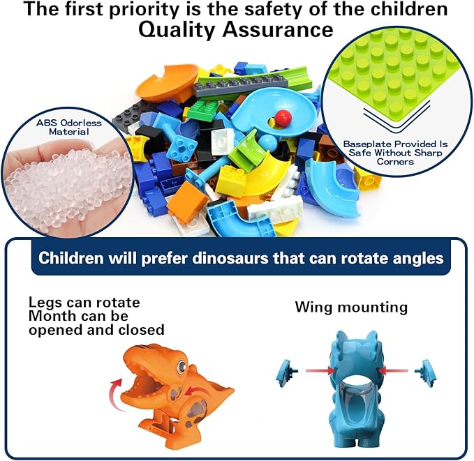 Marble Run Building Blocks, Dinosaurs Marble Track Toy Classic Large Bricks for 3 4 5 6 7 + Year Old Boys Girls Kids, Bricks Compatible with All Major Brands