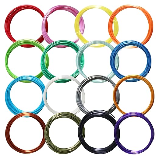 16 Colors 1.75mm Silk PLA 3D Printer/Pen Filament Refill, Each Color 4m, Total 64m Silk PLA Filament Sample Pack, Support for FDM 3D Printer and 3D Pen, Not Compatible with 3Doodler Pen