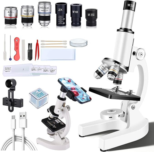 Compound Microscope for Adults & Kids - 40X-2000X High-Power Biological Microscope for Students, School Lab & Home Education, with Slides Set & Phone Adapter