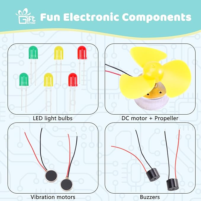 Paper Circuits Kit for Kids, STEM Electric Circuit Motors Kit, Child-Friendly Paper Circuit Board, DC Motor, Led Light Diodes, Educational STEM Toys Science Experiments Set for Kids 8-12
