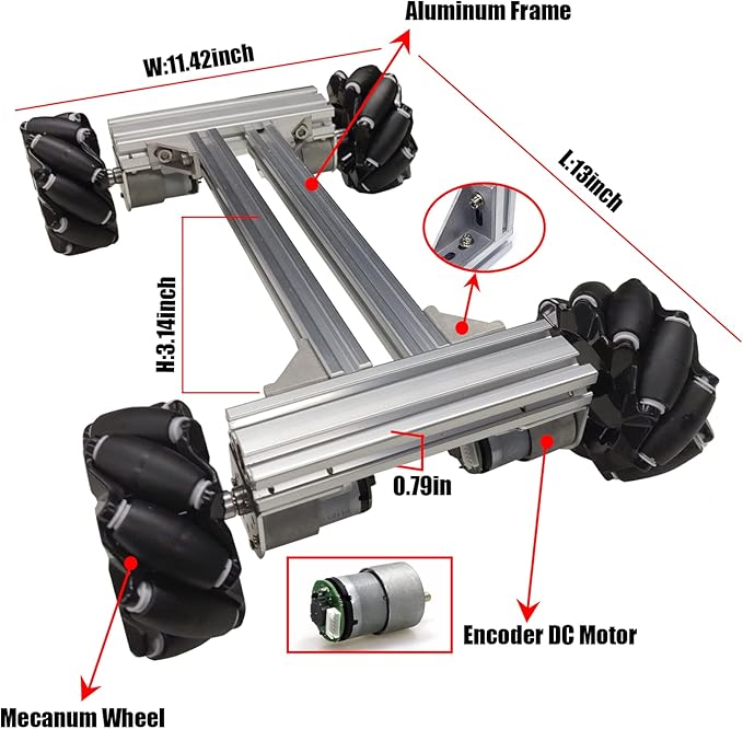 Professional Smart 4WD Metal Robot Car Chassis Kit with 97mm Mecanum Wheels, DIY RC Robotic Moving Platform,for AGV, School Eduactional Science Kits, Remote Control Robotic STEAM Model Experiment