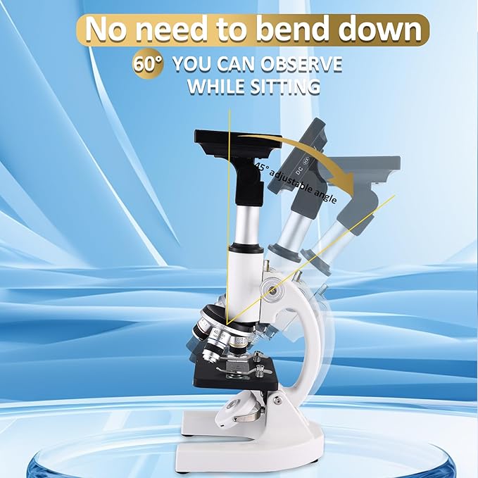 Microscope 40X-2500X Magnification, HD Wide Angle Eyepieces, 4-inch High-Pixel Display with LED Fill Light 3, Cell Phone Observable, for Home School Labs (White)
