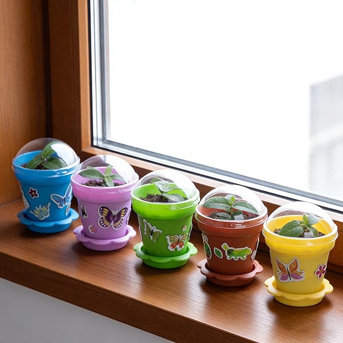 25 Packs Cupcake Plant Nursery Pots with Humidity Dome, Small Plastic Flower Plant Pots with Foam Stickers, Seeds Starter Pot Flower Planting Container for Seedlings Succulent Display (Mixed Color)