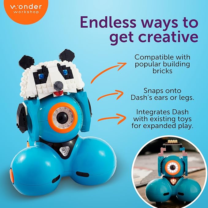 Wonder Workshop Dash Robot Wonder Pack – Coding Educational Bundle for Kids 6+ – Free STEM Apps with Instructional Videos - Launcher Toy, Sketch Kit Drawing, Gripper Building