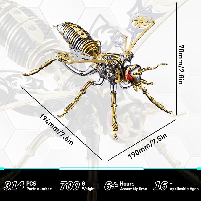 Microworld 3D Metal Puzzle, Northern Giant Hornet 3D Metal Model Kit, Mechanical Wasp 3D Puzzle for Adults, DIY Challenge 3D Puzzles Home Decor Art Craft Gifts (Gold)