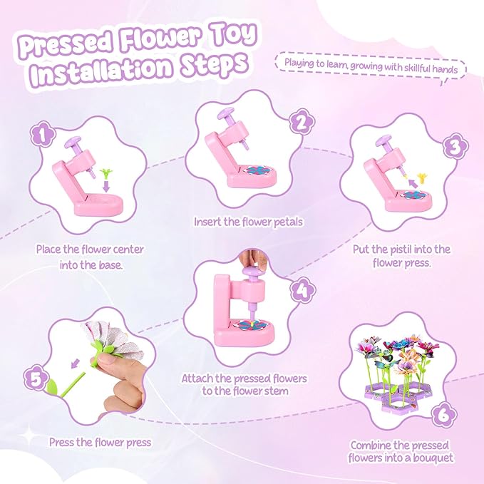 DIY Flower Craft Kit, Fabric Flower Bouquets Toys, DIY Craft Kits Toys Flowers Making Kit for Kids, Creative Christmas Birthday Gifts for Girls