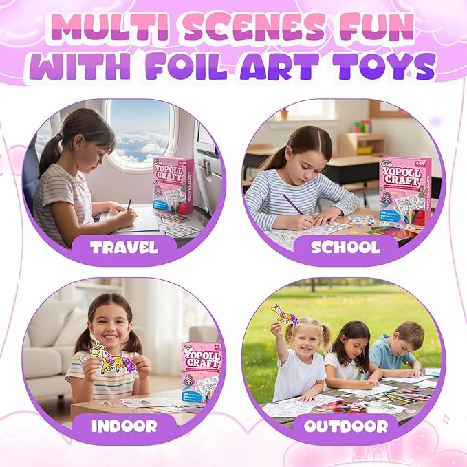 Foil Art Craft Kits for Kids, Mess-Free DIY Creative Activity Set, Fun Arts and Crafts Toys for Boys & Girls, Peel & Press Foil Art Kit for Kids, Travel Toy and Birthday Gift (Princess)