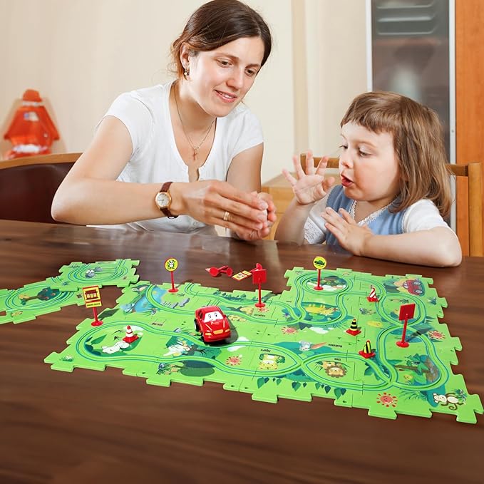 New Plastic Puzzles for Kids Ages 3-5 with A Cute Vehicle, Toddler Puzzles Gift, Critical Thinking Educational Toys, Toys for 3 4 5 6 Year Old Boys Girls, Fun Race Car Track Montessori Toys for Kids