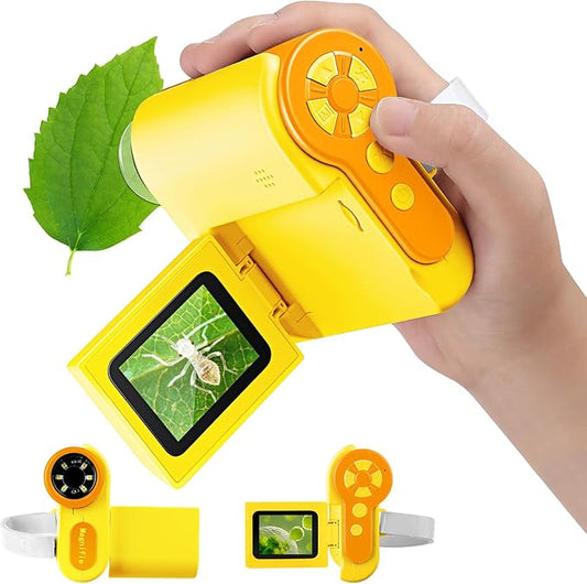 1000X Handheld Microscope for Kids, 4K 2.0" Screen Mini Pocket Microscope with 6 Adjustable LED Lights, Edu Science Birthday Christmas Gifts for Kids Ages 8-12, 32G SD Card Included - Yellow