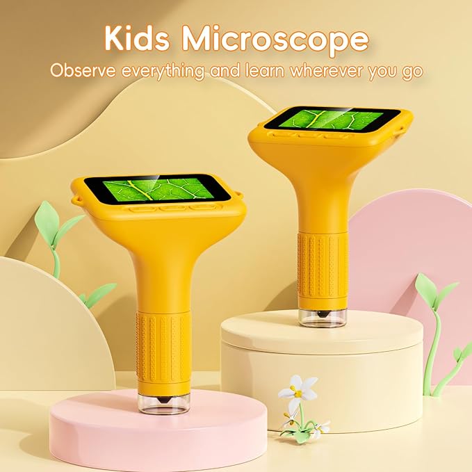 Microscope for Kids, 3'' Digital Handheld Kids Microscope with Adjustable Light, 1000X 1080P Pocket Portable Mini Micro Scope, Stem Toys for Ages 5-7 8-12 Teen Boys and Girls Educational Gifts, Orange