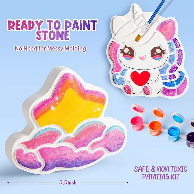 Unicorn Stepping Stones Painting Kits For Kids, Outdoor Arts And Crafts Toys Garden Decoration Supplies, Paint Craft Kits For Kids Ages 4 5 6 7 8 9 10 + Year Old Boys Girls Birthday Christmas Gifts