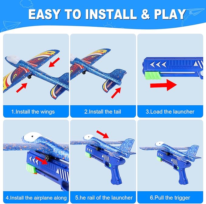 Airplane Launcher Toys,3 Pack 13.2'' LED Foam Glider Catapult Plane Toy for Boys,2 Flight Modes Outdoor Flying Toys Birthday Gifts for Boys Girls 3 4 5 6 7 8 9 10 11 12 Year Old