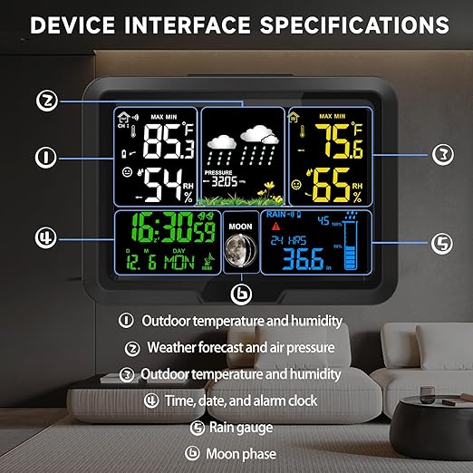 Digital Wireless Rain Gauge Outdoor, Home Weather Station Wireless Indoor Outdoor with Self-Emptying Rain Gauge, Thermometer, Barometer, Hygrometer, Atomic Clock, Weather Forecast and Alerts