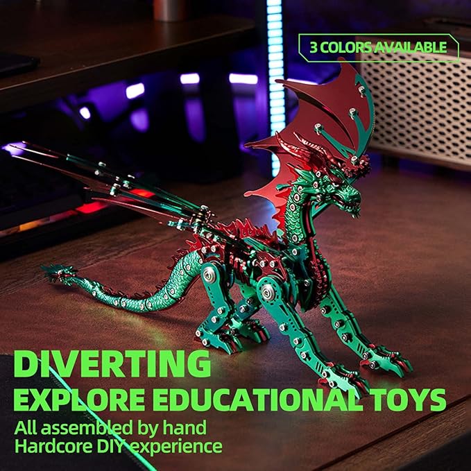 OreilleStar 3D Metal Dragon Puzzle, Mechanical Model Building Kit, Green and Red Assembly Puzzle for Adults Gift (Green Red Dragon)