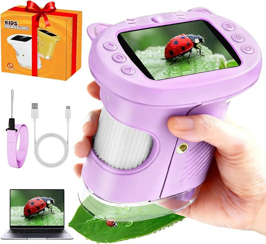 2.4" Screen Pocket Kids Microscope: 1000X Handheld Microscope for Photo and Video - Portable Science Kits STEM Toys – Christmas/Birthday Gifts for Girls & Boys Ages 3-12(Purple)