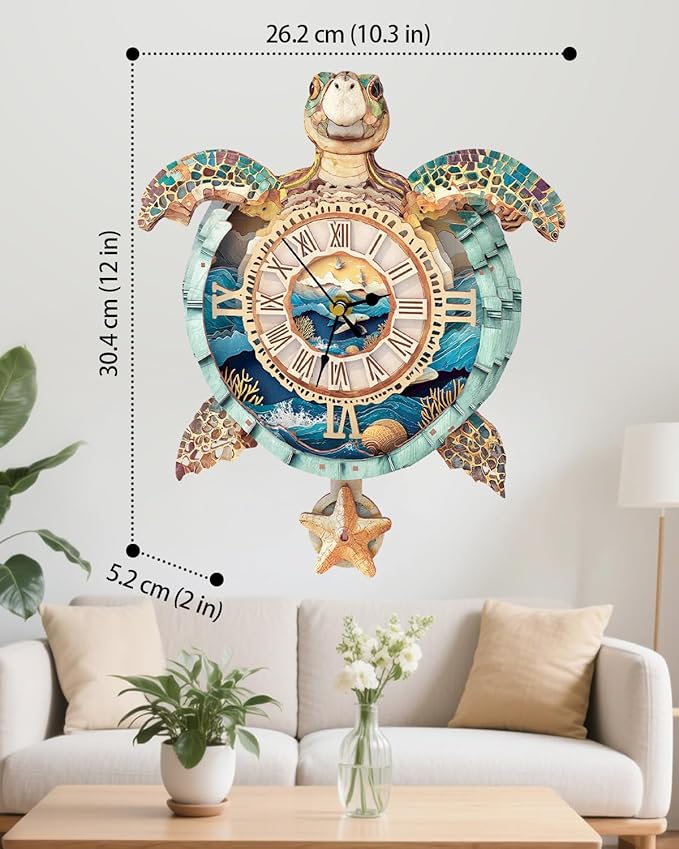 3D Puzzles for Adults, 3D Puzzle Sea Turtle Clock Kit (with Pendulum), Wooden Puzzles for Adults Home Wall Decor Clock Christmas Day Puzzle Gifts for Women Men
