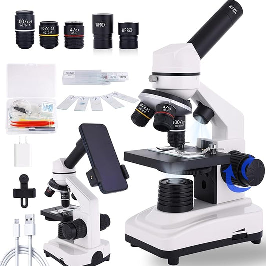 Compound Microscope, 40x-2500x Magnification, Dual LED Illumination, Microscope for Adults, Suitable for Schools, Home Labs, Children and Beginners