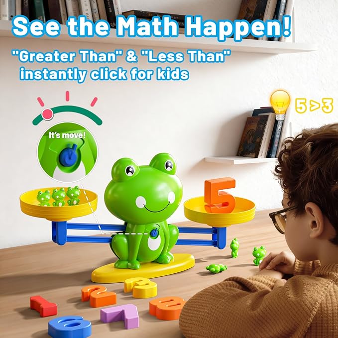 Frog Balance Math Game for Kids, Montessori STEM Counting Toy with 20 Frogs & 40 Double-Sided Cards, Educational Gift for Preschoolers Ages 3-8