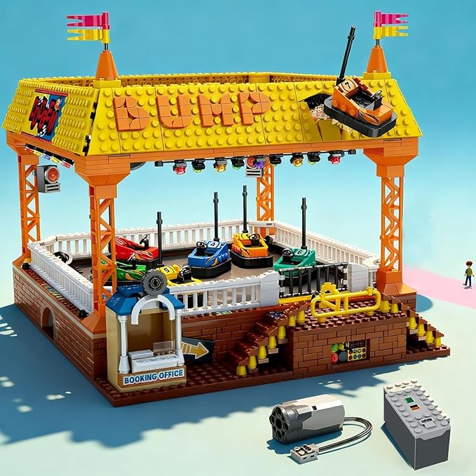 Sosuy Bumper-Cars Building Set, Toys for Boys Electric Control Race Car, City Amusement Park Construction, Birthday for Adult Teen Girl Kid Age 8+, Architecture Theme Display 1840pcs