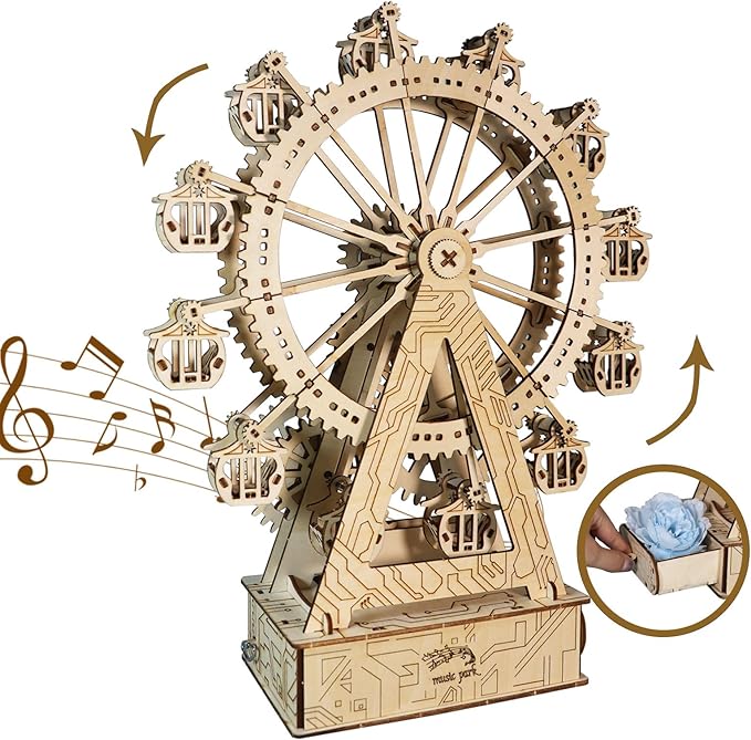 3D Wooden Puzzle Gear Ferris Wheel Music Box You are My Sunshine Handmade Assembly Model Kit Holidays Brthdays