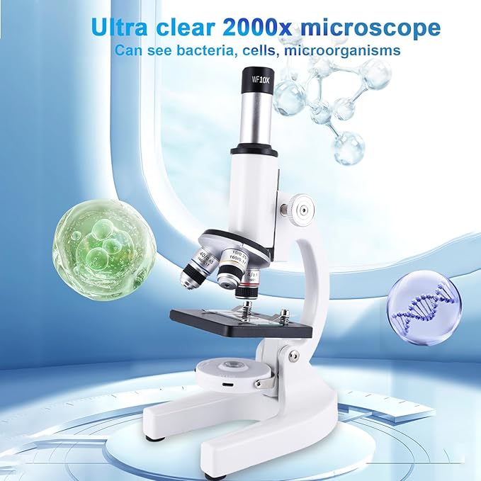 Microscope for Kids，40X-2000X Mobile Phone Adapter with Microscope Slide Microscope kit for Home School Laboratories for Children Students