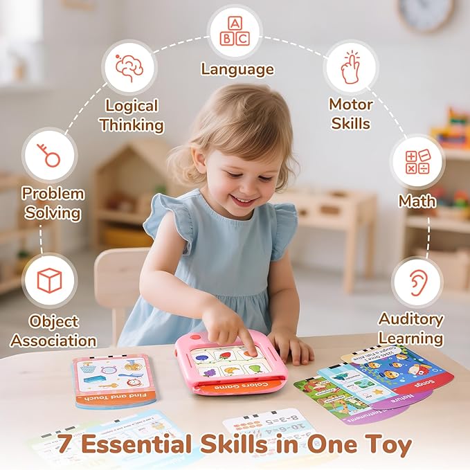 JoyCat Kids Learning Tablet, 156 Pages Tap-to-Read Flash Cards with 20 Interactive Games, Montessori Toy for Alphabet, Phonics, Words, Simple Math & Songs, Birthday Gifts for 2-6 Years Old