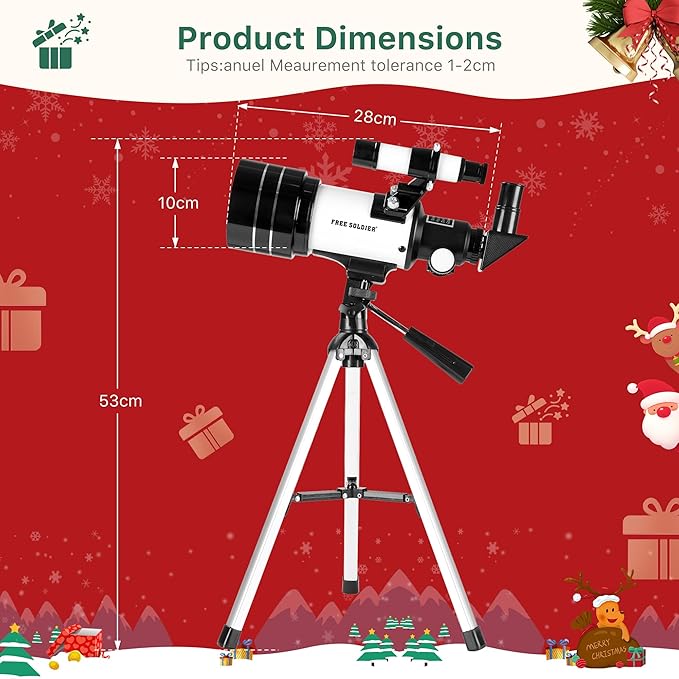 FREE SOLDIER Telescope for Kids 70mm Aperture Astronomical Refractor Telescopes for Beginners (15X-150X) 300mm Telescope for Adults High Powered with A Phone Adapter & A Wireless Remote (White)