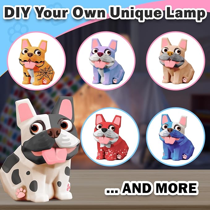 FUNZBO Paint Your Own Dog French Bulldog Lamp Kit - Arts and Crafts Supplies Painting Kits for Kids Teens, DIY Night Light Dog Toy for Toddler Girl Boy 3 4 5 6 7 8 9 10 11 12 Christmas Birthday Gifts