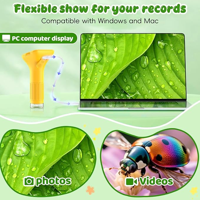 Microscope for Kids, 2'' Digital Handheld Kids Microscope with Adjustable Light, 1000X 1080P Pocket Portable Mini Micro Scope, Stem Toys for Ages 5-7 8-12 Teen Boys and Girls Educational Gifts, Orange