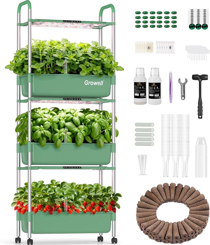 Hydroponics Growing System Kit, 81 Pods Vertical Indoor Herb Garden with Smart LED Grow Light, Auto Circulating Water Pump Each Tier, 42L Hydroponic Gardening Systems for Ideal Gifts (Green)