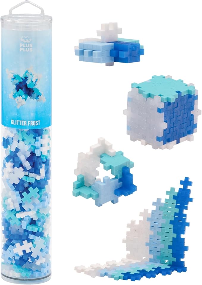 PLUS PLUS 240 Piece Interlocking Building Blocks for Kids, Open Ended Connecting Toys, Stem Bin Classroom Mini Manipulatives - Glitter Frost Mix Play Tube