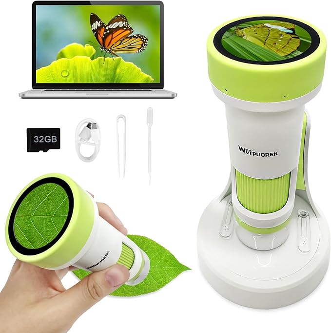 Microscope for Kids 1000X Handheld, 4K 2.0'' Screen Rechargeable Mini Pocket Digital Microscopes with 32 GB TF Card, Educational Science Toys for Children Aged 7 and Above.Over 84 Months