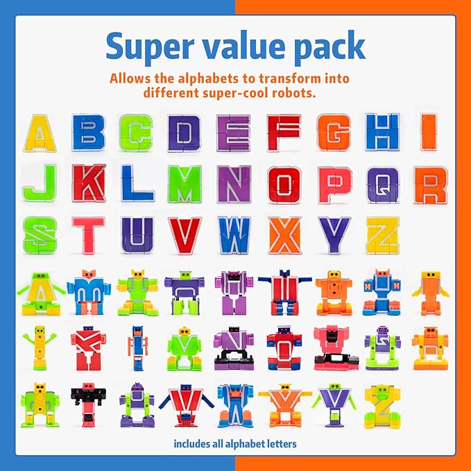 26 Pieces Alphabet Robots for Kids Alphabet Learning Toys, Alphabots Transform Letters for Educational ABC Learning Toys for Kids Ages 3-5, Carnival Prizes, Classroom Rewards, Toddler Birthday Gift