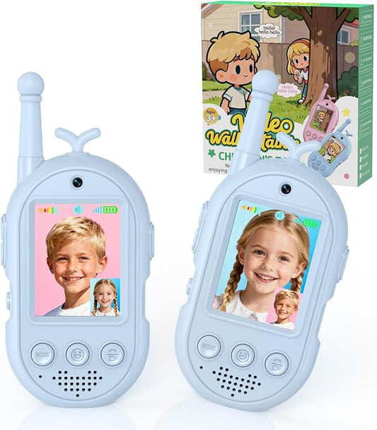 Video Walkie Talkies for Kids Toys - 2 Pack Rechargeable Walkie Talkie with Camera and Screen,Long Range 2 Way Radio for Outdoor Camping Games,Christmas Birthday Gifts for Boys Girls Age 3-12(Blue)