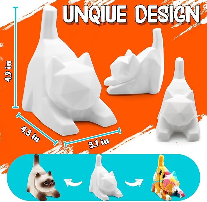 FUNZBO 4.3in Paint Your Own Cat Lamp Kit - Arts and Crafts Supplies Painting Set for Kids Teens, DIY Night Light Toy for Toddlers Girls Boys Age 3 4 5 6 7 8 9 10 11 12 13 + Christmas Birthday Gifts
