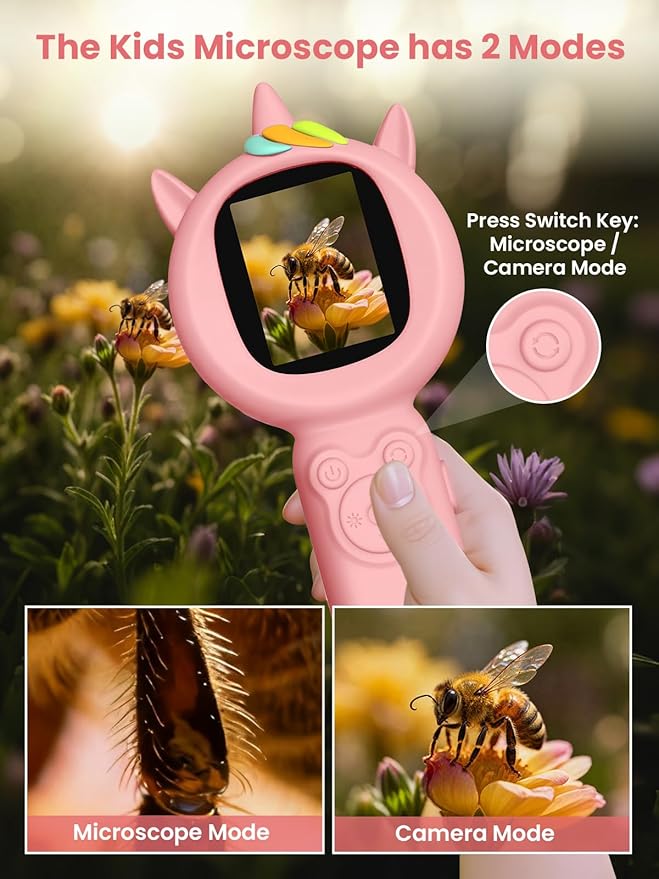 Microscope for Kids, Auto-Focus Handheld Digital Microscopes with 2.0" Screen, 8 LEDs Rechargeable Pocket Mini Microscope Christmas Gifts Educational Science Toys for Ages 5 6 7 8 9 10 11 12