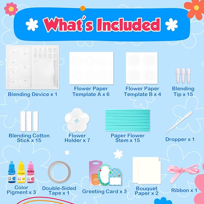 SkilLify Flower Craft Kits,DIY Paper Arts and Crafts Bouquet Toys for Kids,Color Changing Flowers, Educational Science Kit,Christmas Birthday Gifts for 6 7 8 9 10+Year Old Girls & Boys