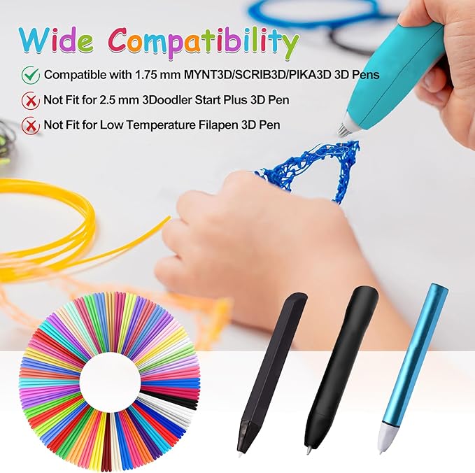 40 Colors 3D Pen Filament Refills 1.75mm PLA Threads Each Color 10 Feet Total 400 Feet with 2 Finger Cap Compatible with SCRIB3D and Compatible with MYNT3D 3D Pencil (3D Pen Not Included)