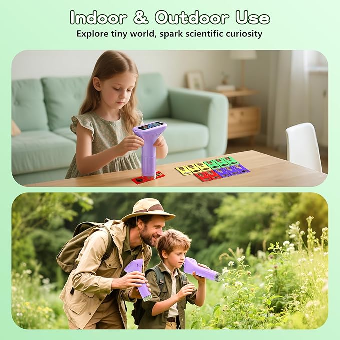 Microscope for Kids with 12 Slides, 100X-1000X 1080P Digital Handheld Kids Microscope, Mini Portable Pocket Miniscope Science Toys Gifts for 3+ 4 5 6 7 8 9 10 11 12 Year Old Boys Girls, Purple