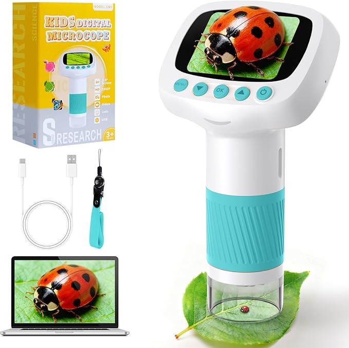 Microscope for Kids Over 3 Years Old, 1000X Portable Handheld Microscopes, Pocket Mini Microscope for Boys Educational Science Toys, Christmas Birthday Gifts for Boys Girls