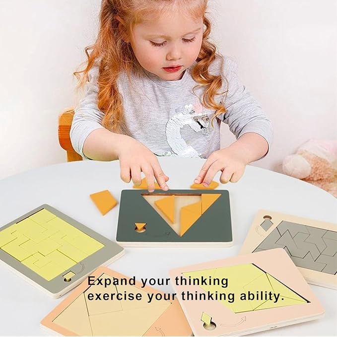 Wooden Triangle Puzzle Brain Teaser, Disappearing Square & Triangle Illusion Game, Irregular Shape Wooden Block Jigsaw for Adults & Kids, Mind Challenge Logic Puzzle Toy (Triangle)