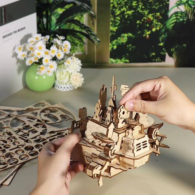 3D Wooden Puzzles Moving Castle Music Box Kits Castle Building Model DIY Crafts Birthday Gift for Women