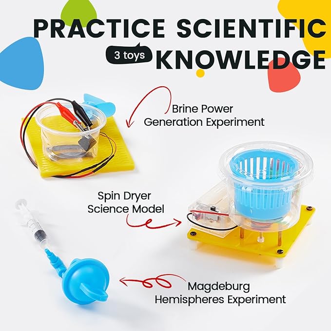 6-in-1 STEM Science Kits for Kids Age 8-12, Home Lab Adventure Kit: Tank & Car Building, Centrifuge Model, Saltwater Generator, Magdeburg Hemisphere | Educational Gifts for Teen Boys