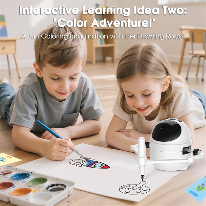 Drawing Robot Toys Painting Kit for Kids, Toddler Toys Birthday Gifts for 3-10 Girl Boy, Electronic Learning Toys with Intelligent Sensing 150 Cards, Interactive Painting Toy Set (White)