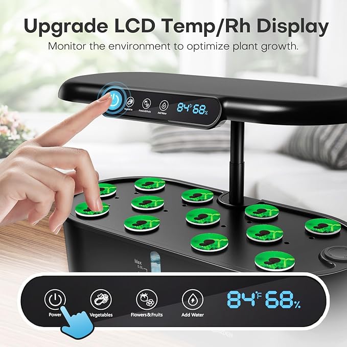 Ahopegarden Hydroponics Growing System kit: 12 Pods Indoor Herb Garden with Smart Environmental Detection - Full Spectrum LED Grow Light for Growing Vegetables，Herbs and Lettuce - Home Gardening