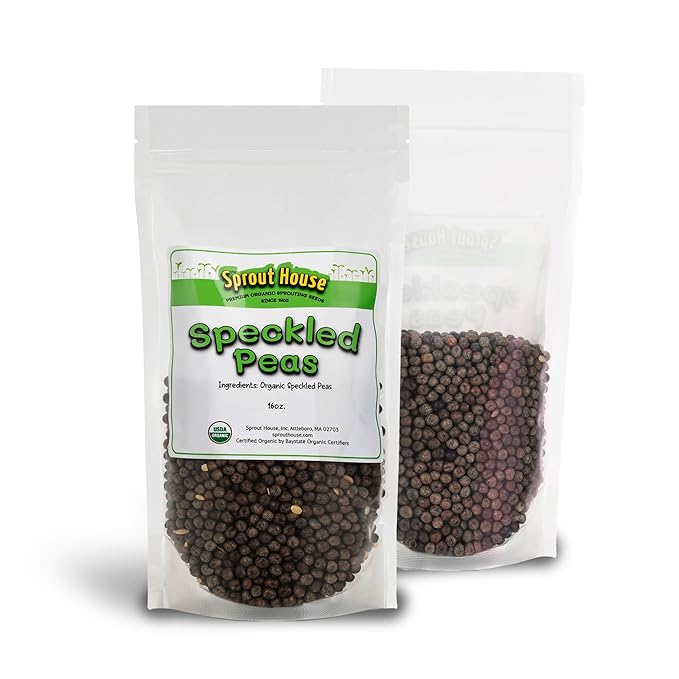 The Sprout House Speckled Pea Seed - Organic Speckled Pea, Non-GMO, High Germination Sprouting Seeds for Nutritious Pea Shoots, Resealable Bag for Freshness, Perfect for Smoothies & Salads, 1LB