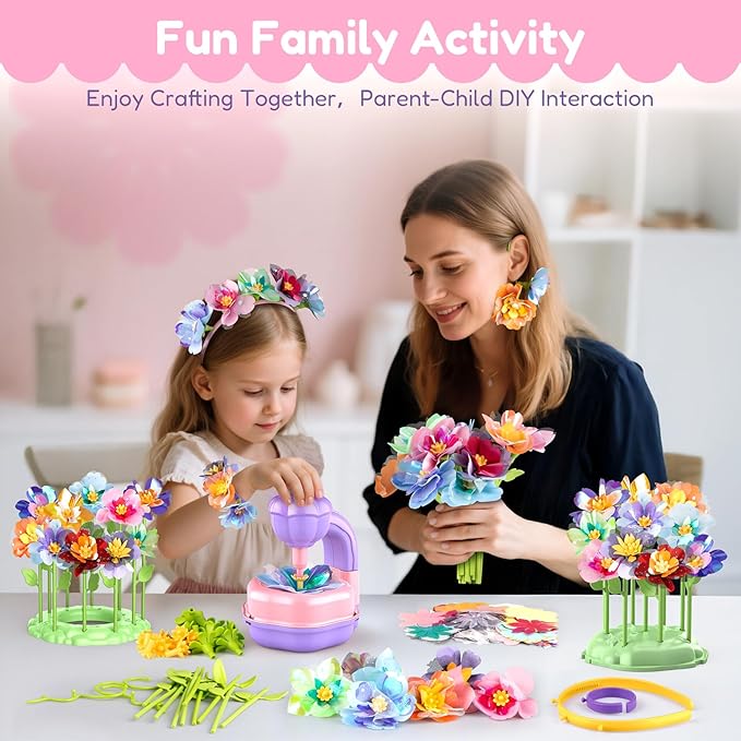 Fabric Flower Bouquets Toys DIY Flower Press Kit Arts and Crafts for Kids Ages 4-8 6-8 8-12 Girls, Creative Flower Bouquet Making Set Craft Supplies Gifts for 7 Year Old Girl Birthday Christmas