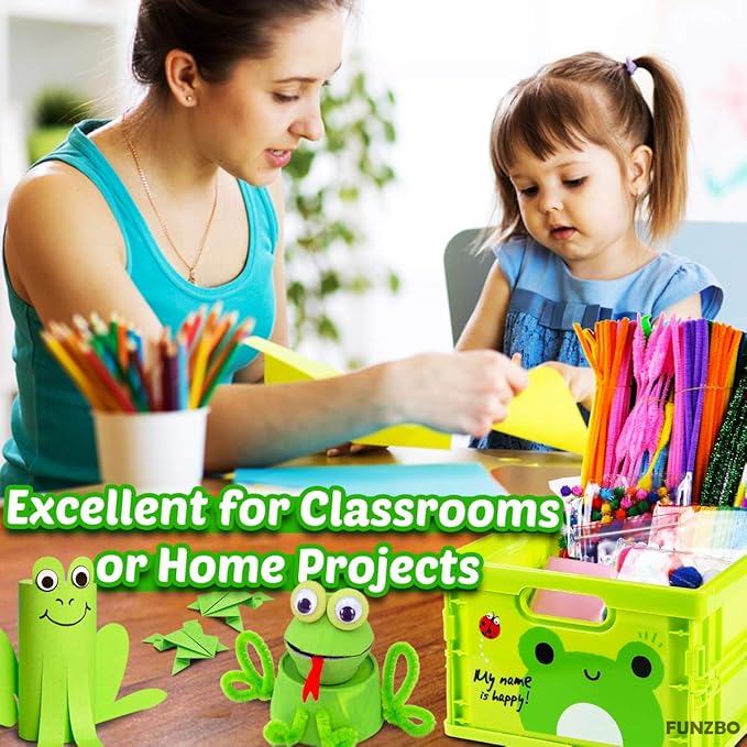 FUNZBO Christmas Arts and Crafts Supplies for Kids - Craft Kits with Pipe Cleaners, Popsicle Stickers, Construction Paper, Pom Poms & Googly Eyes, Birthday Gifts for Girls & Boys Age 4+