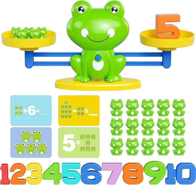 Frog Balance Math Game for Kids, Montessori STEM Counting Toy with 20 Frogs & 40 Double-Sided Cards, Educational Gift for Preschoolers Ages 3-8